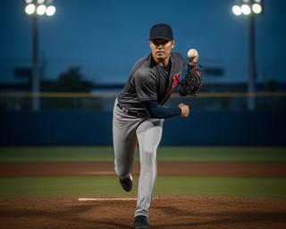 マウンドで投球動作に入る高橋健太選手